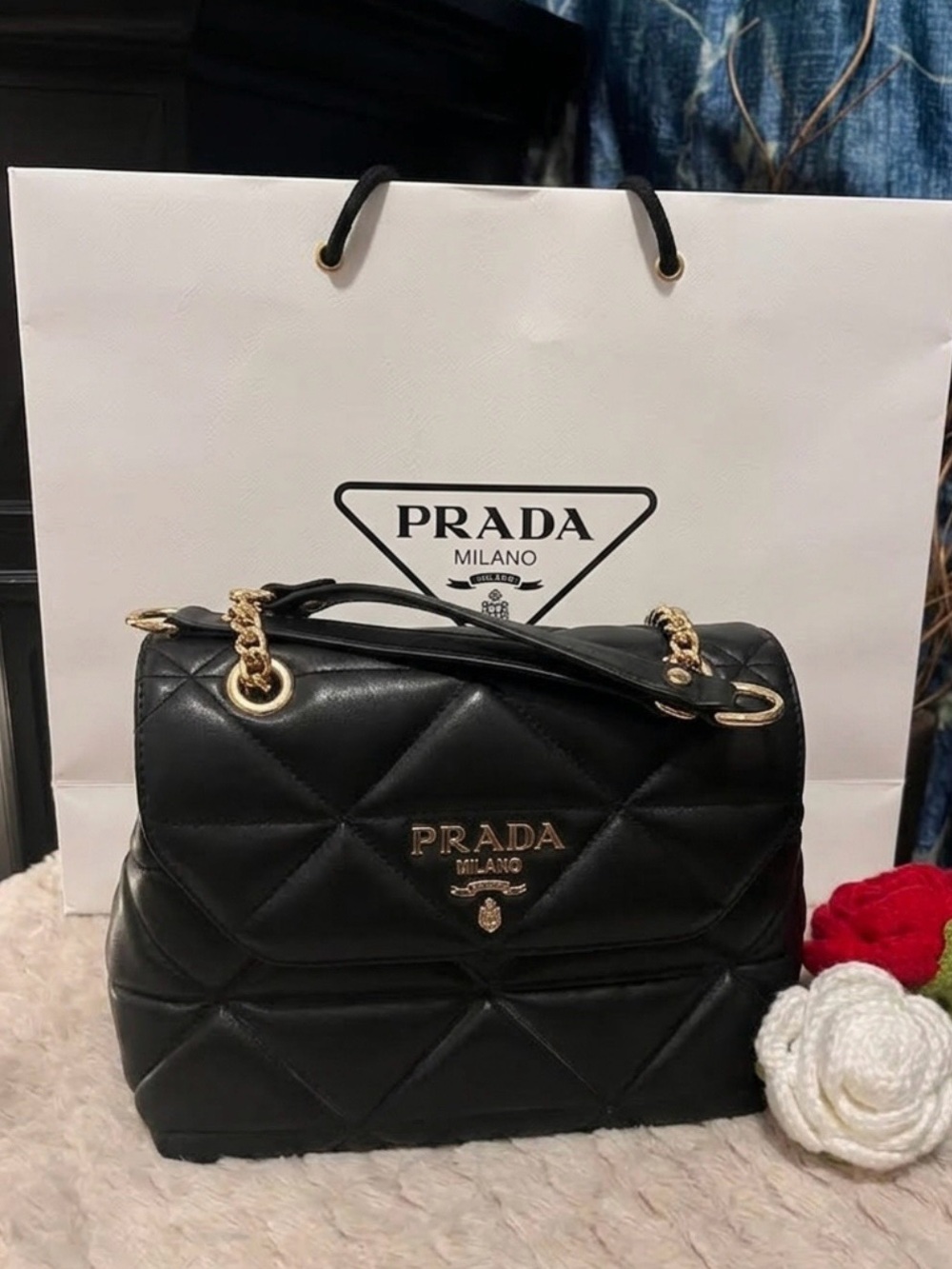 nwt Quilted Black Leather Shoulder Bag